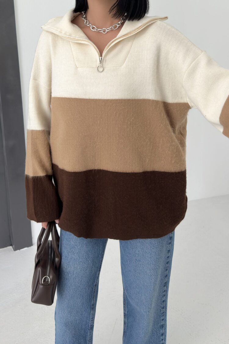 Beige Sweater With Oversized Fit And Shawl Collar
