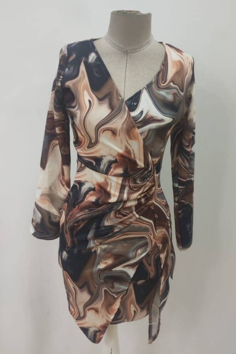 Beige Sexy Casual Elegant Glam Formal Wrap Dress