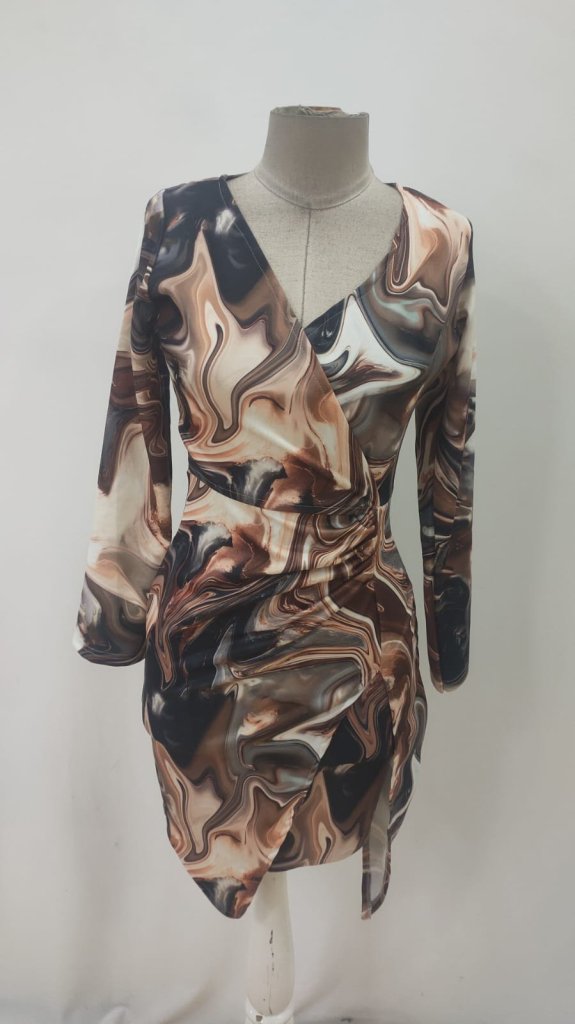 Beige Sexy Casual Elegant Glam Formal Wrap Dress