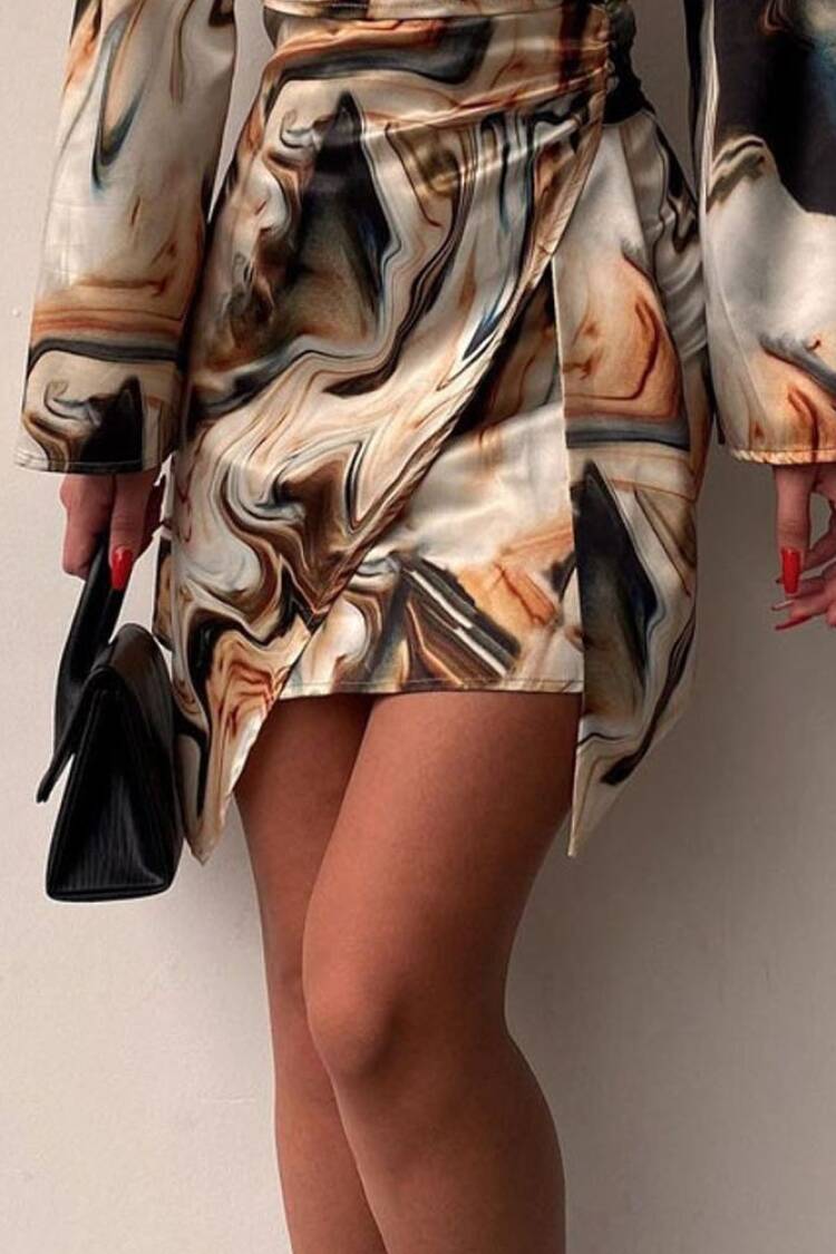 Beige Sexy Casual Elegant Glam Formal Wrap Dress