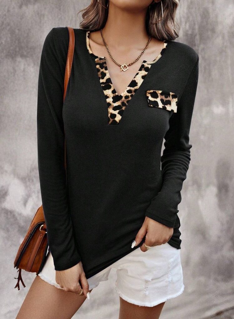 Slim Fit V-Neck Casual Blouse