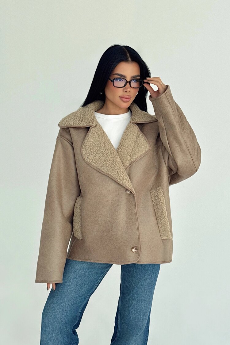 Beige Casual Vintage Jacket - Brand: EYYO ATELIER - Women & Kids, Baby Clothes Wholesale - Globality Store