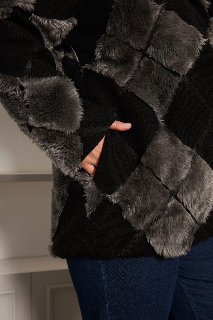 Black Teddy Jacket With Checkered Pattern