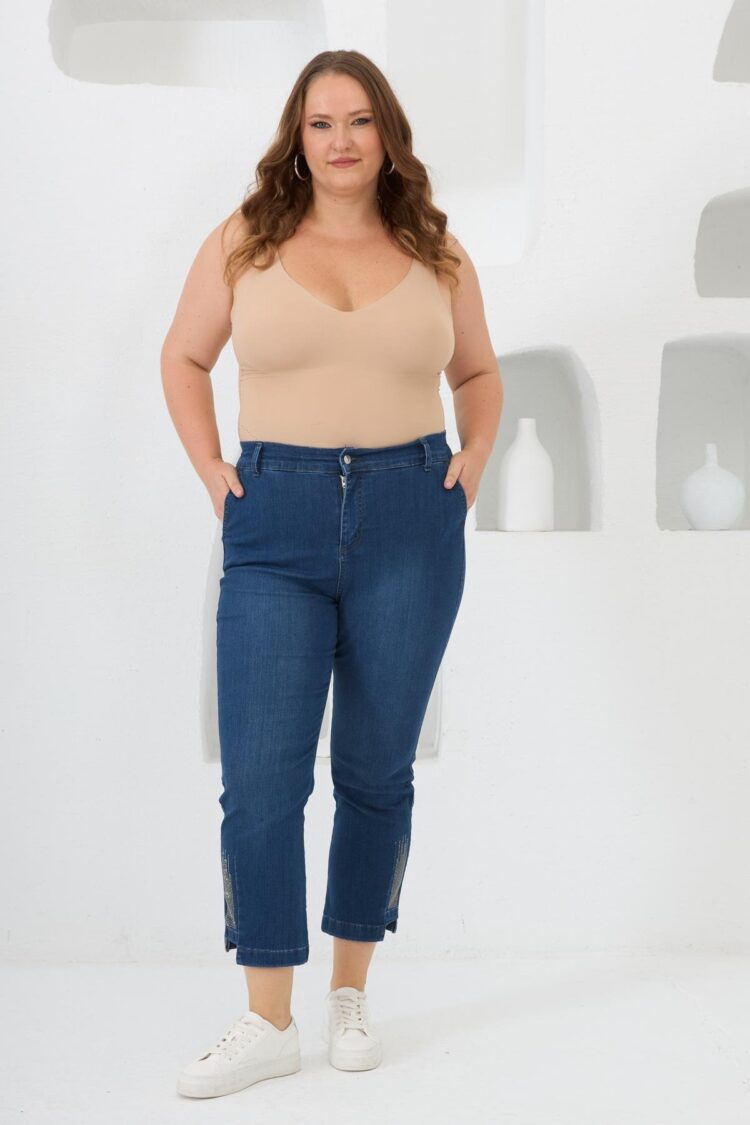 Blue Casual Plus Size Jeans Mid Waist Cropped