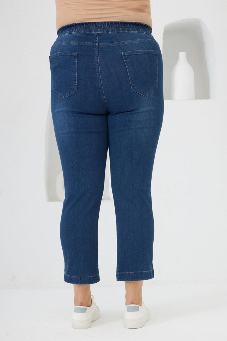 Blue Casual Plus Size Jeans Mid Waist Cropped