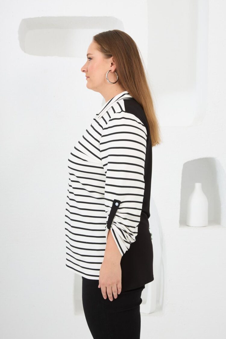 Black Plus Size Casual Sweatshirt With Striped & Color Block
