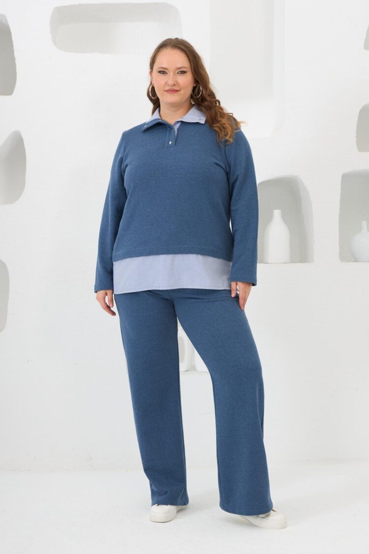 Blue Sweatpants Jogger With Wide Leg And Drawstring