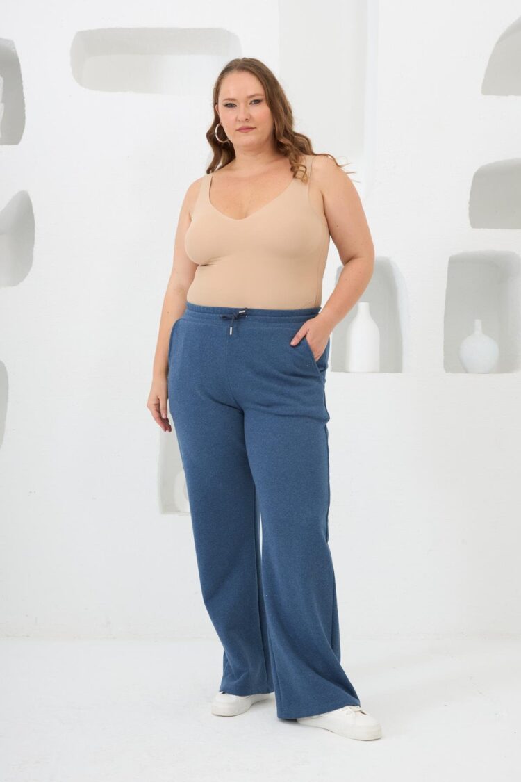Blue Sweatpants Jogger With Wide Leg And Drawstring