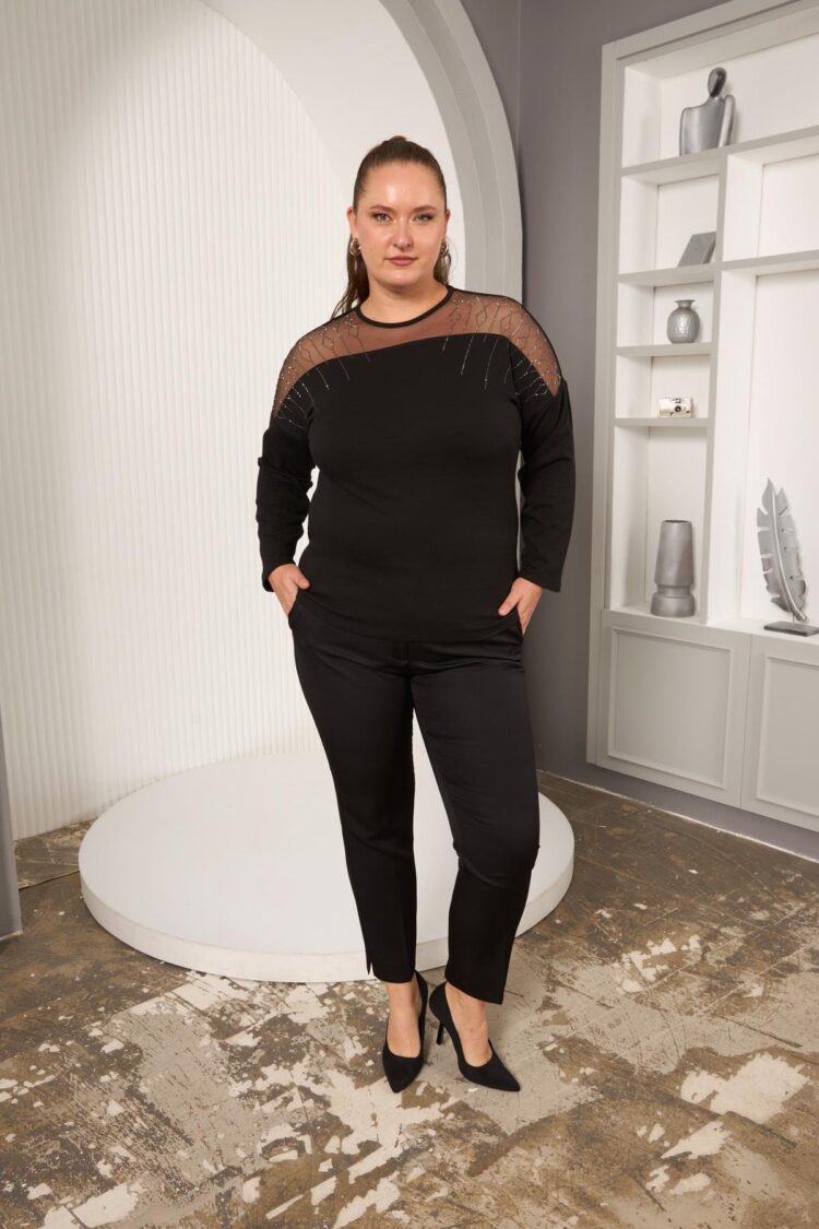Black Glam Plus Size Fitted Blouse