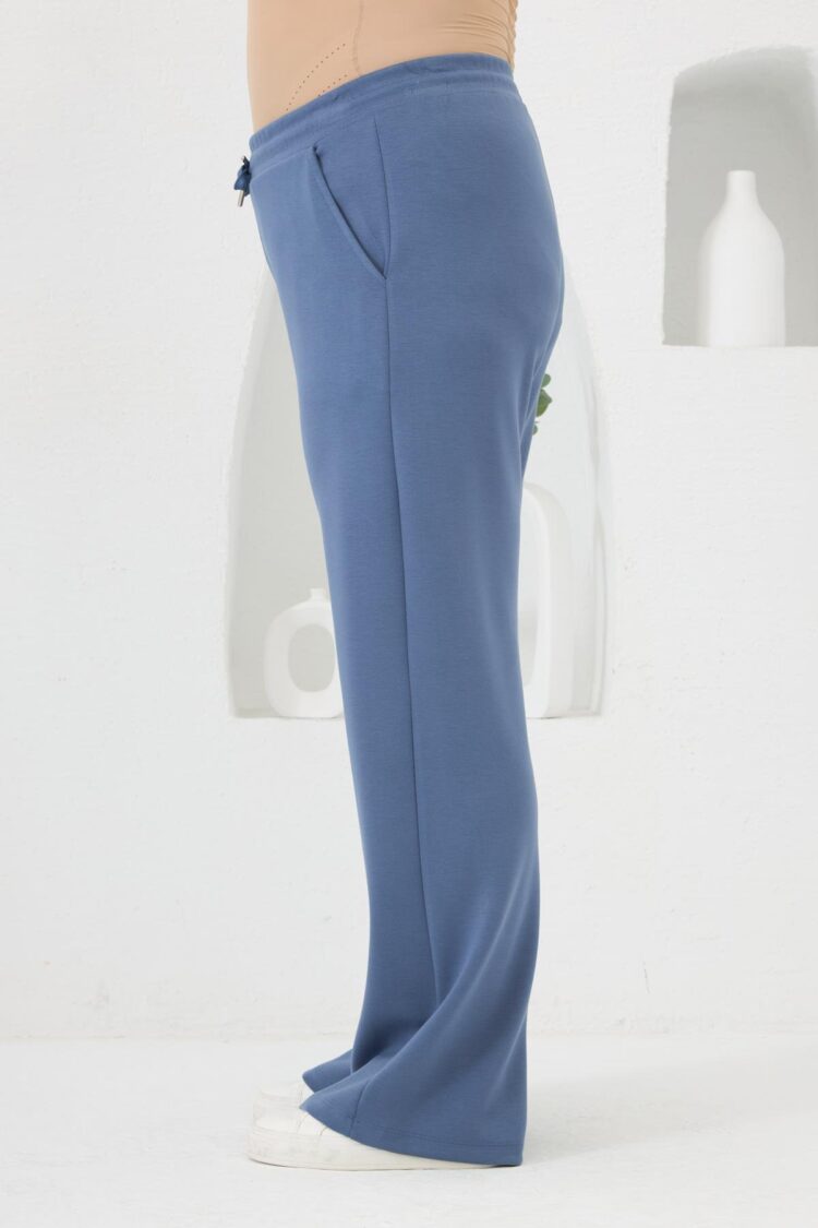 Blue Sweatpants Jogger With Wide Leg And Drawstring