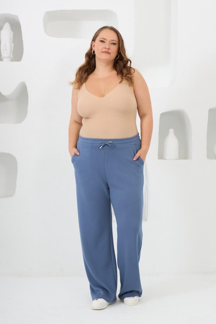 Blue Sweatpants Jogger With Wide Leg And Drawstring
