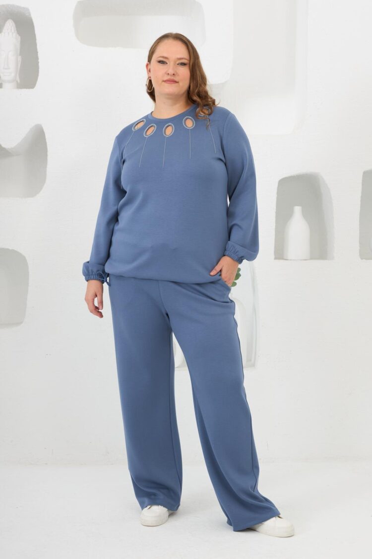 Blue Sweatpants Jogger With Wide Leg And Drawstring