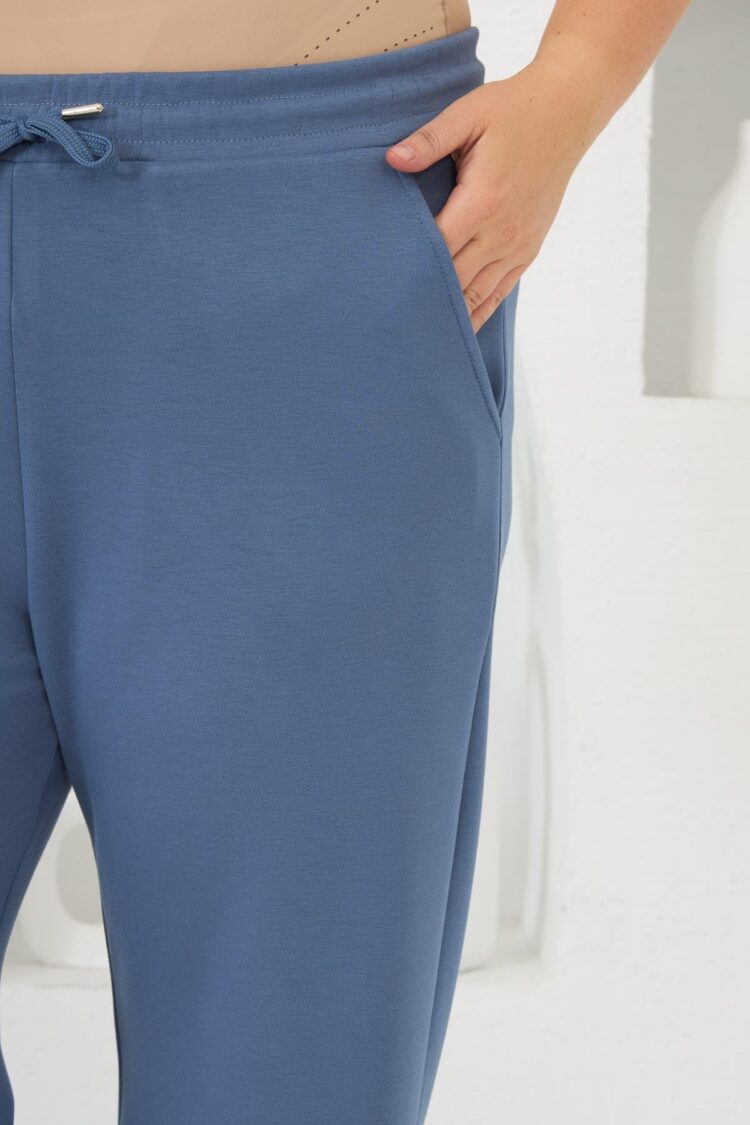 Blue Sweatpants Jogger With Wide Leg And Drawstring