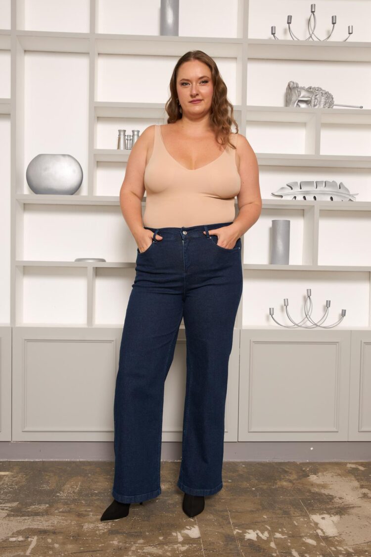 Blue Plus Size Casual Mom Jeans High Waist