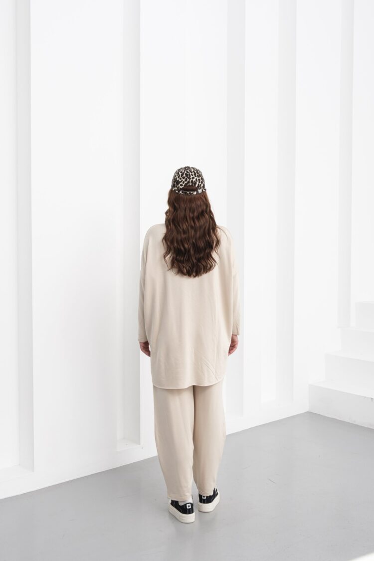 Beige Tracksuit Oversized Fit Long Sleeve Jogger