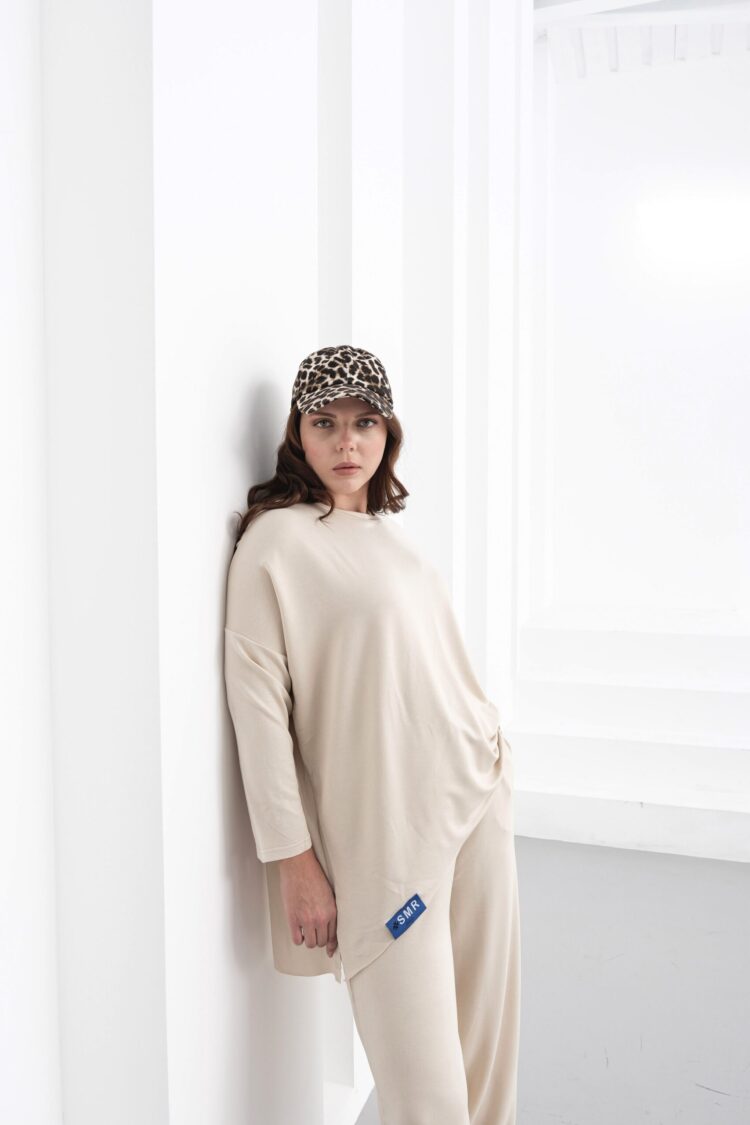 Beige Tracksuit Oversized Fit Long Sleeve Jogger