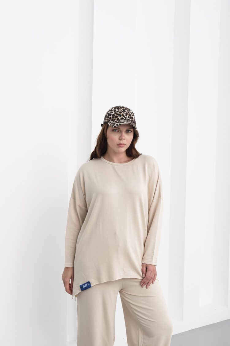 Beige Tracksuit Oversized Fit Long Sleeve Jogger