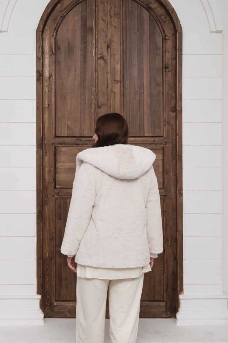 Teddy Hooded Coat With Snap Closure
