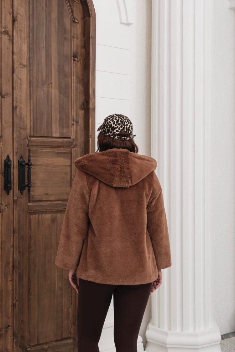 Fur Hooded Coat With Button Closure