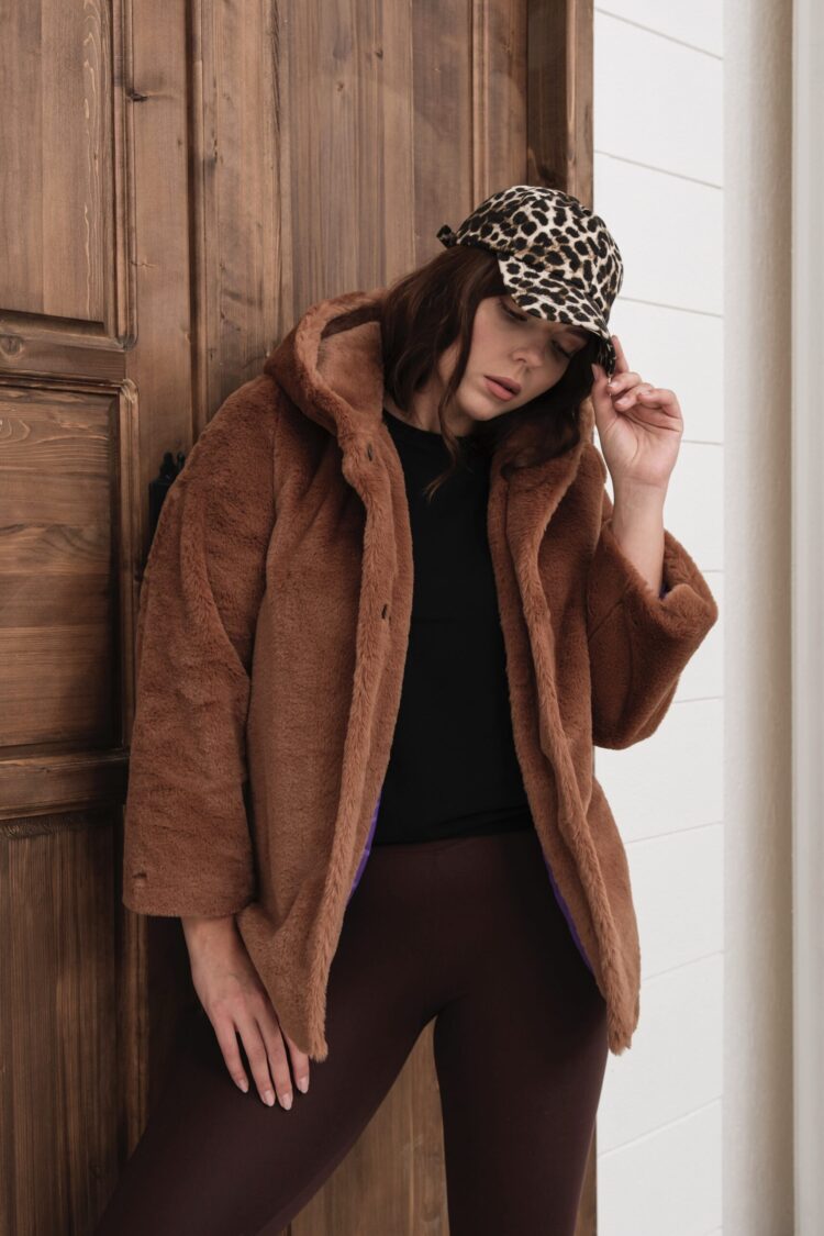 Fur Hooded Coat With Button Closure