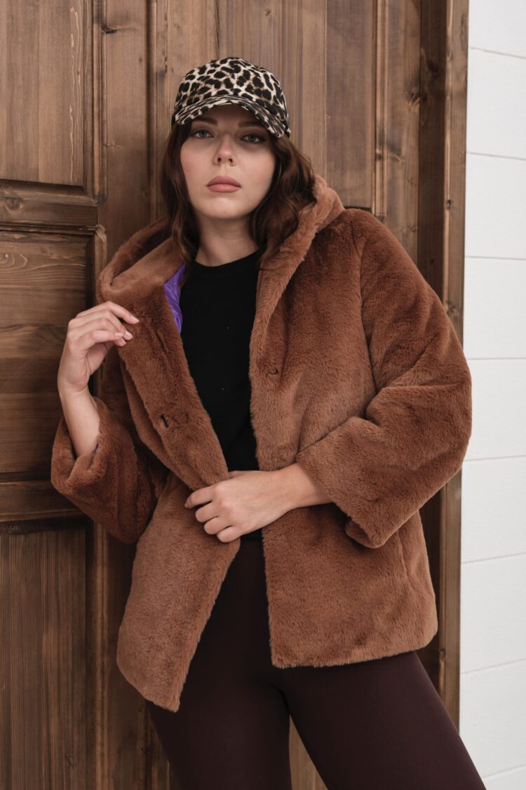 Fur Hooded Coat With Button Closure - Brand: See More - Women & Kids, Baby Clothes Wholesale - Globality Store