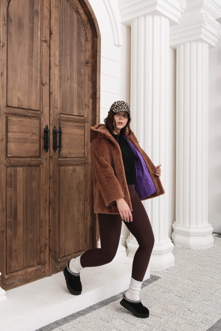 Fur Hooded Coat With Button Closure