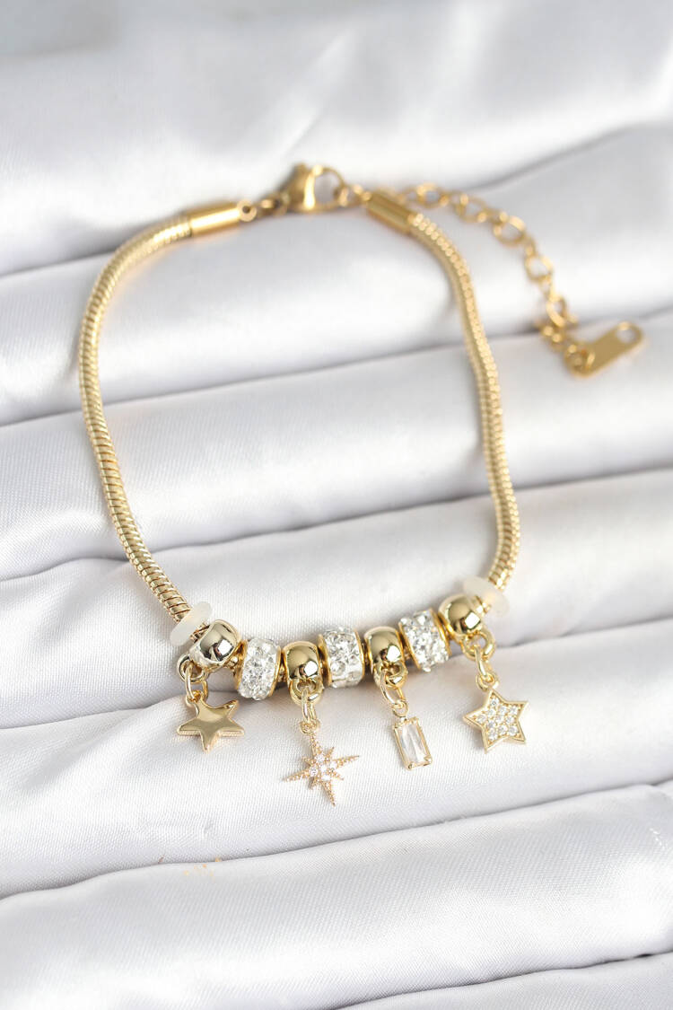 Brass Gold Color Pole Star Charm Women's Bracelet - Brand: Ebijuteri - Women & Kids, Baby Clothes Wholesale - Globality Store