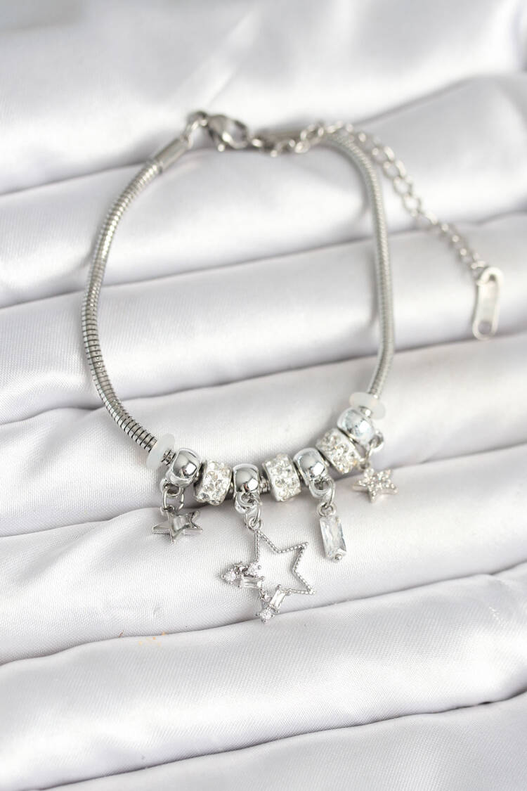 Brass Silver Color Star Charm Women's Bracelet - Brand: Ebijuteri - Women & Kids, Baby Clothes Wholesale - Globality Store