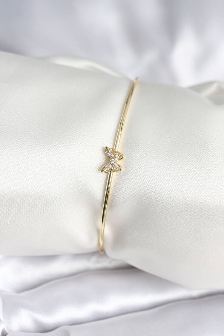 Gold Color Brass Women Bracelet With Butterfly Figured Zircon Stone - Brand: Ebijuteri - Women & Kids, Baby Clothes Wholesale - Globality Store