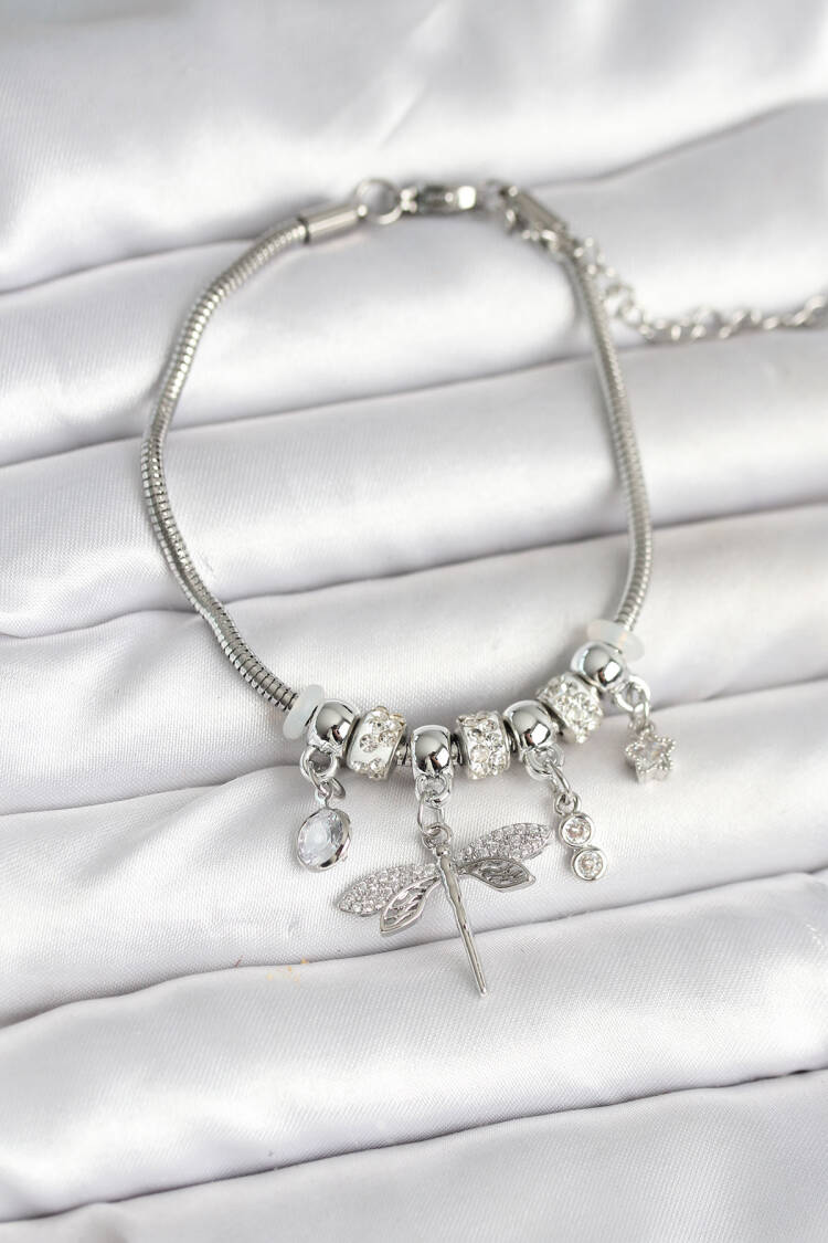 Brass Silver Color Dragonfly Charm Women's Bracelet - Brand: Ebijuteri - Women & Kids, Baby Clothes Wholesale - Globality Store