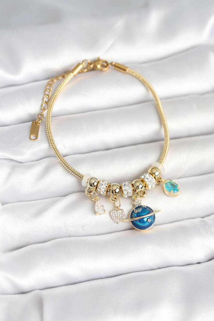 Brass Gold Color World Charm Women's Bracelet - Brand: Ebijuteri - Women & Kids, Baby Clothes Wholesale - Globality Store