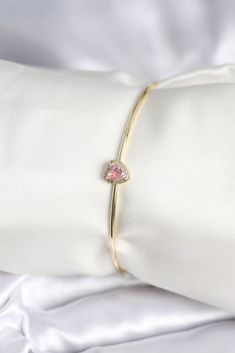 Pink Zircon Stone Heart Pattern Gold Color Women's Bracelet - Brand: Ebijuteri - Women & Kids, Baby Clothes Wholesale - Globality Store