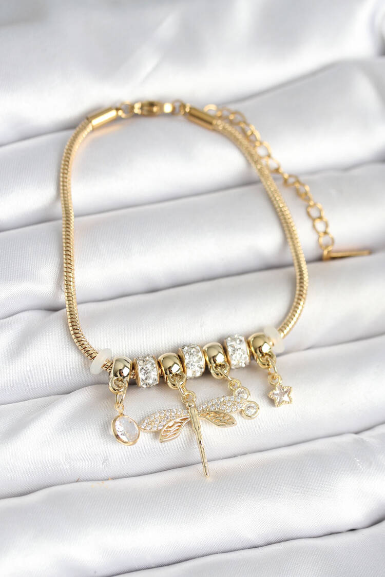 Brass Gold Color Dragonfly Charm Women's Bracelet - Brand: Ebijuteri - Women & Kids, Baby Clothes Wholesale - Globality Store