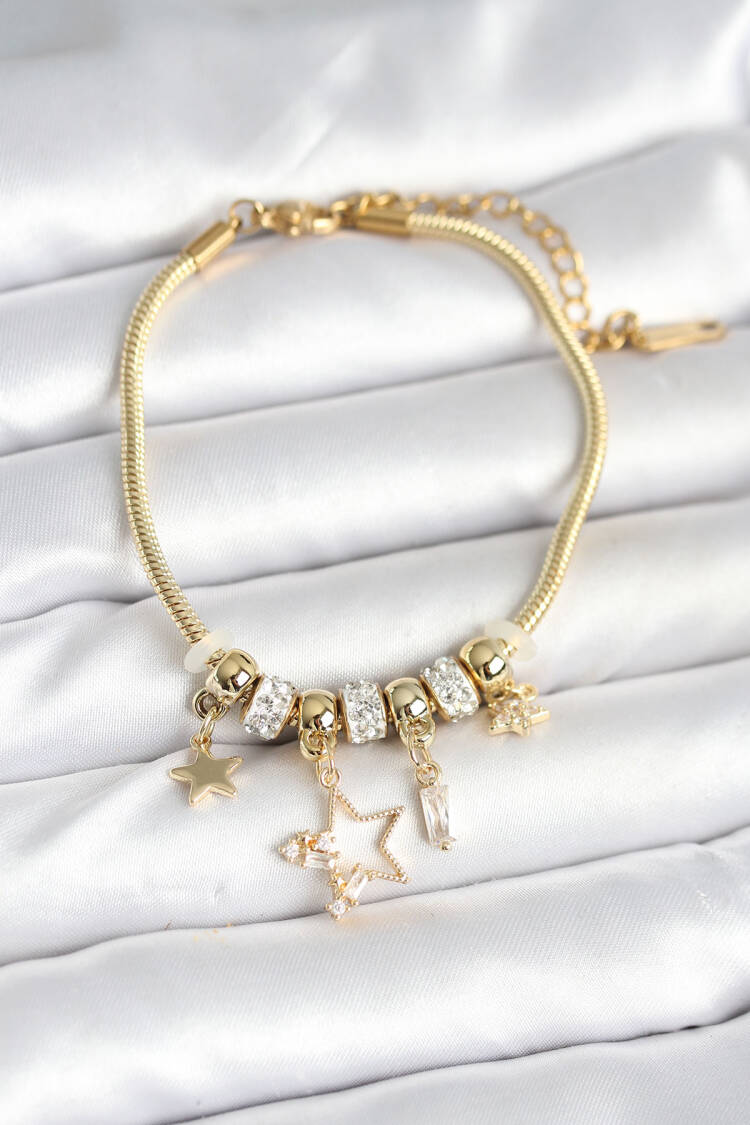 Brass Gold Color Star Charm Women's Bracelet - Brand: Ebijuteri - Women & Kids, Baby Clothes Wholesale - Globality Store