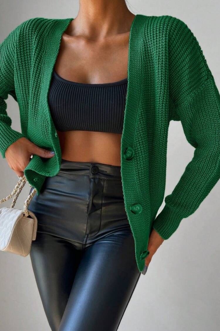 Green Casual Oversized V-Neck Hoodie