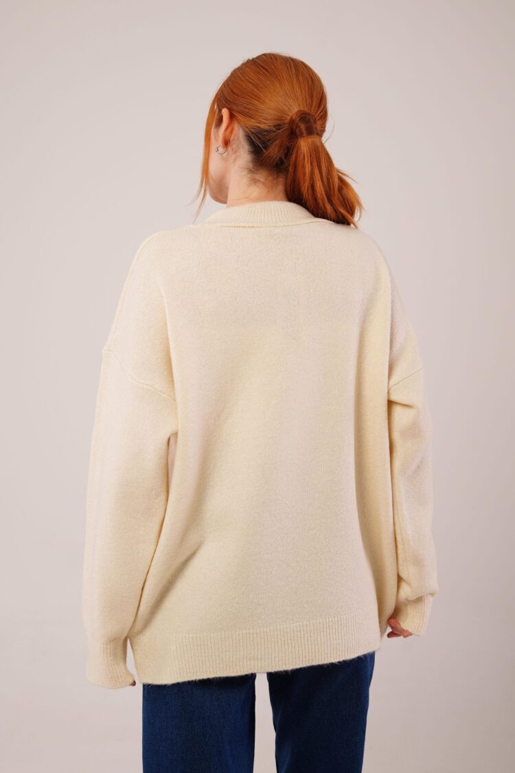 Beige Oversized Fit Sweater With Round Neck