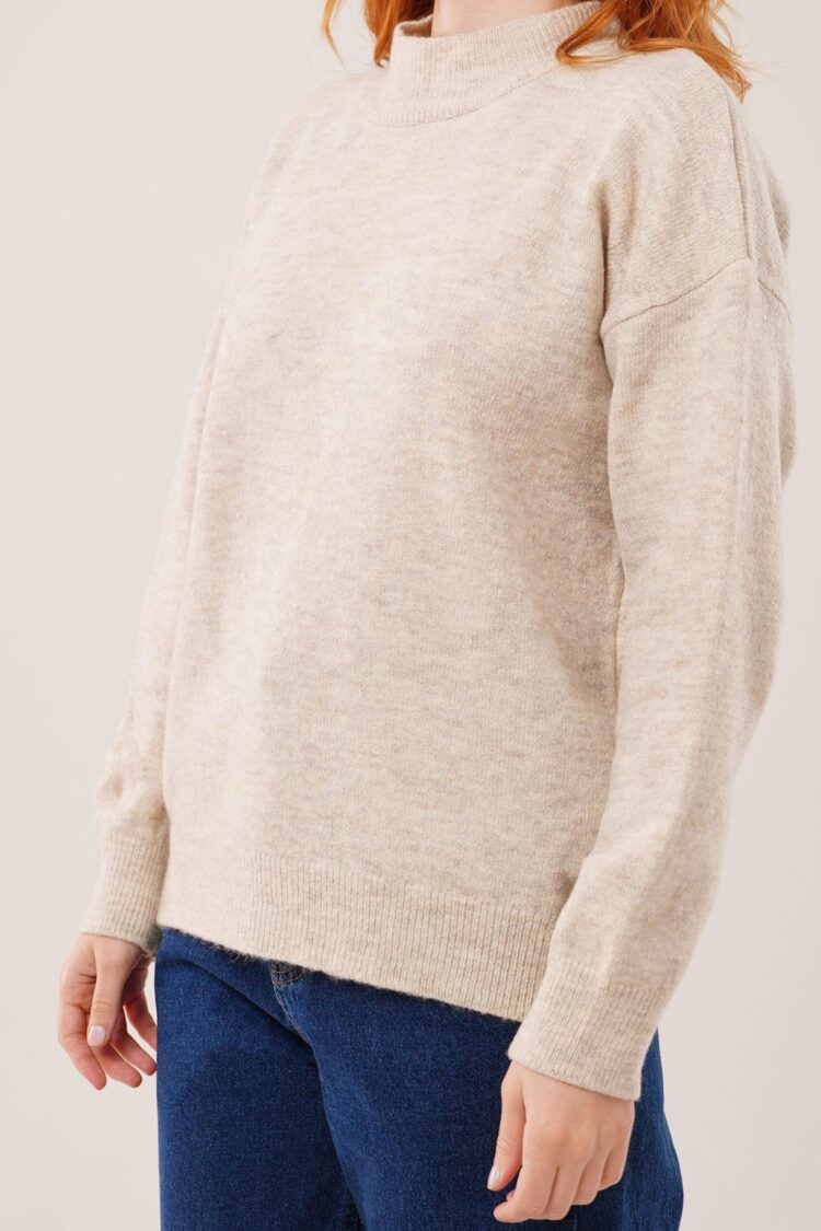 Beige Sweater With Oversized Fit And Polo Neck