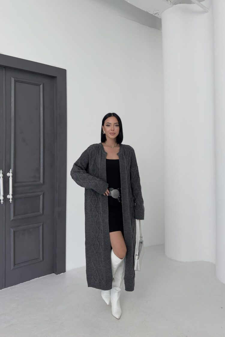 Grey Oversized Fit Long Sleeve Cardigan