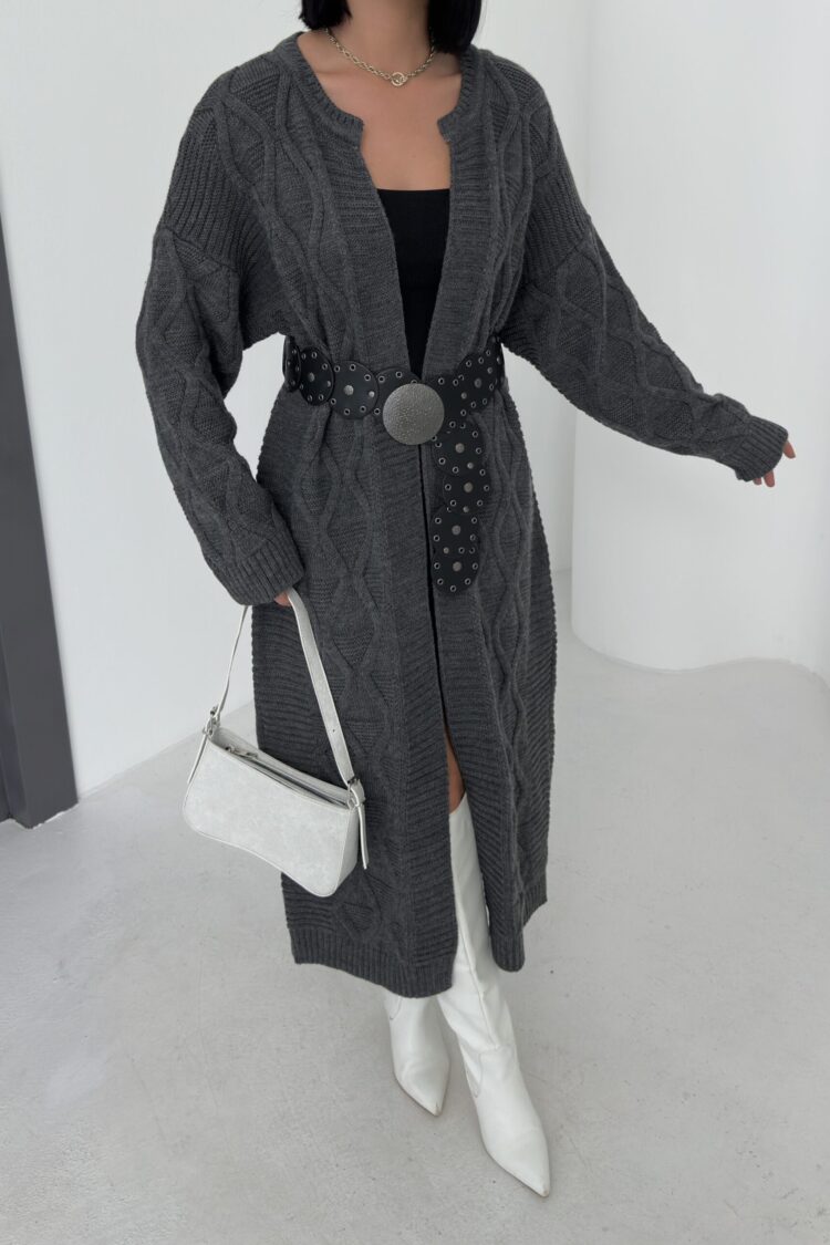 Grey Oversized Fit Long Sleeve Cardigan