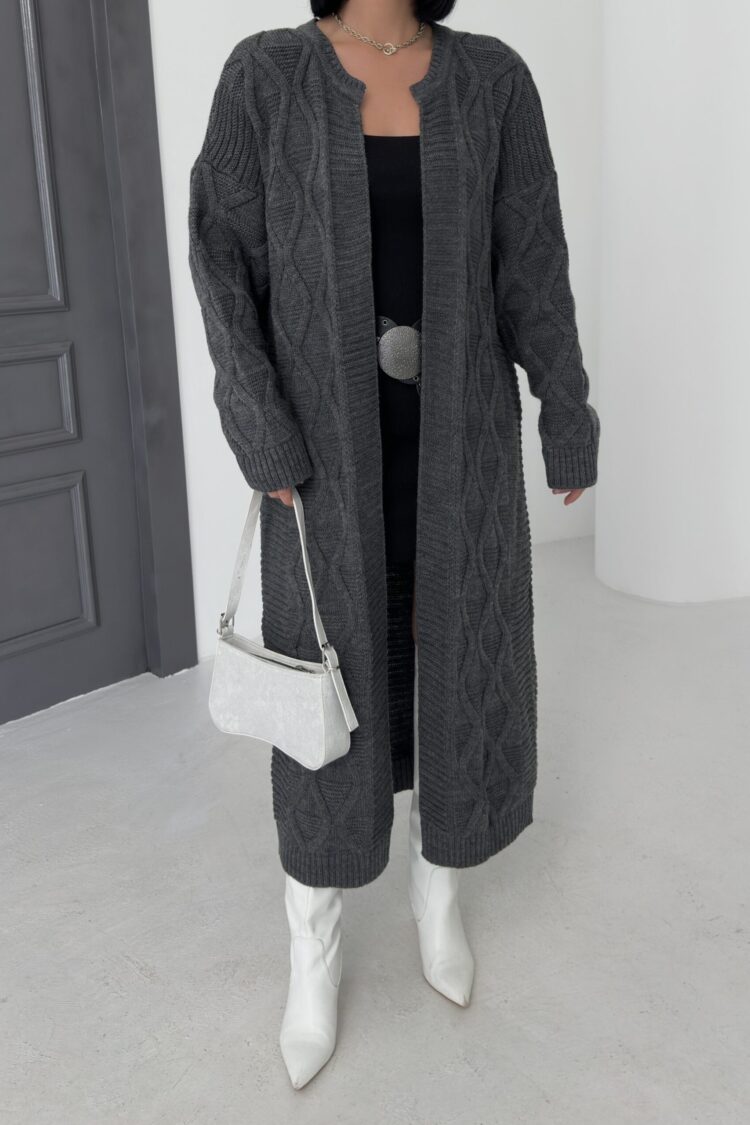 Grey Oversized Fit Long Sleeve Cardigan