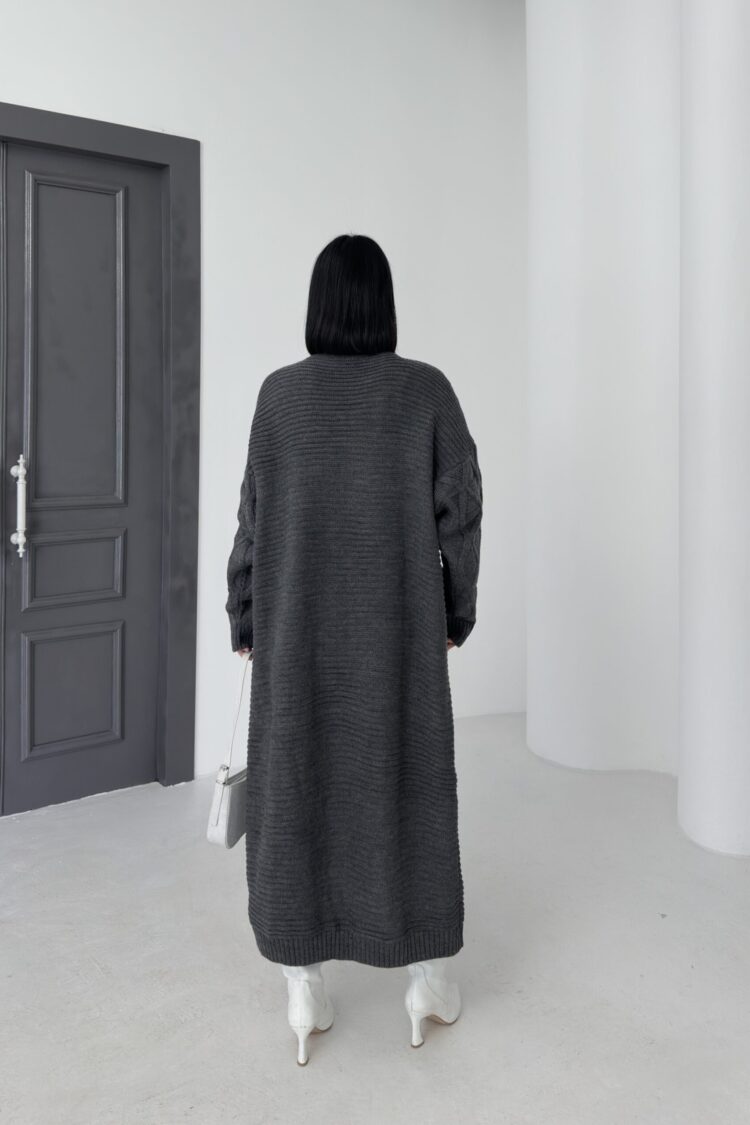 Grey Oversized Fit Long Sleeve Cardigan