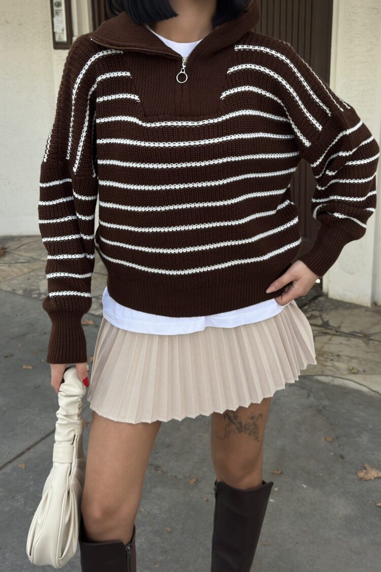 Striped Oversized Polo Neck Sweater