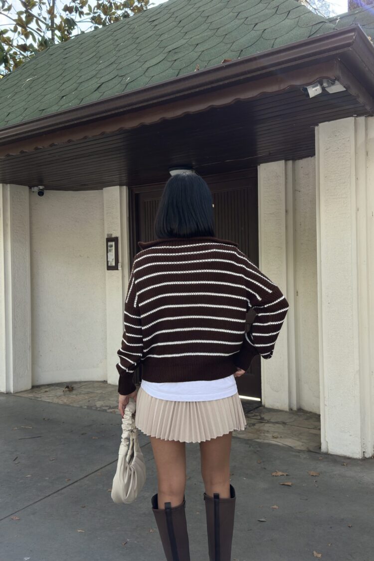 Striped Oversized Polo Neck Sweater
