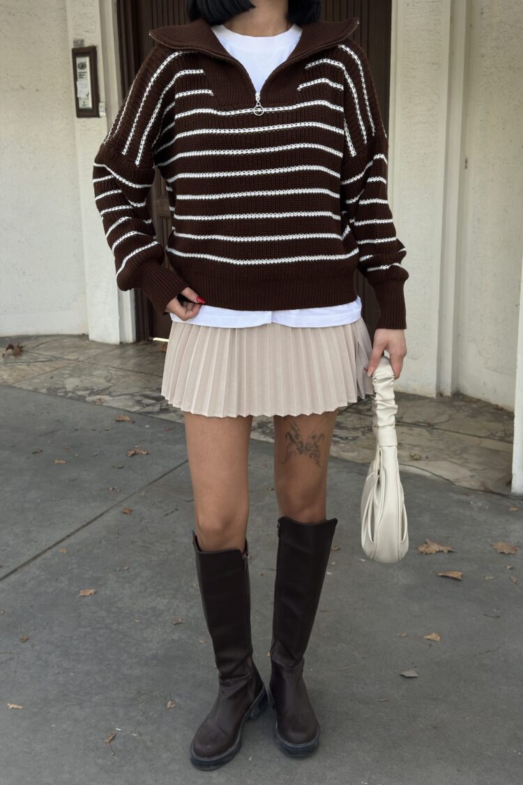 Striped Oversized Polo Neck Sweater