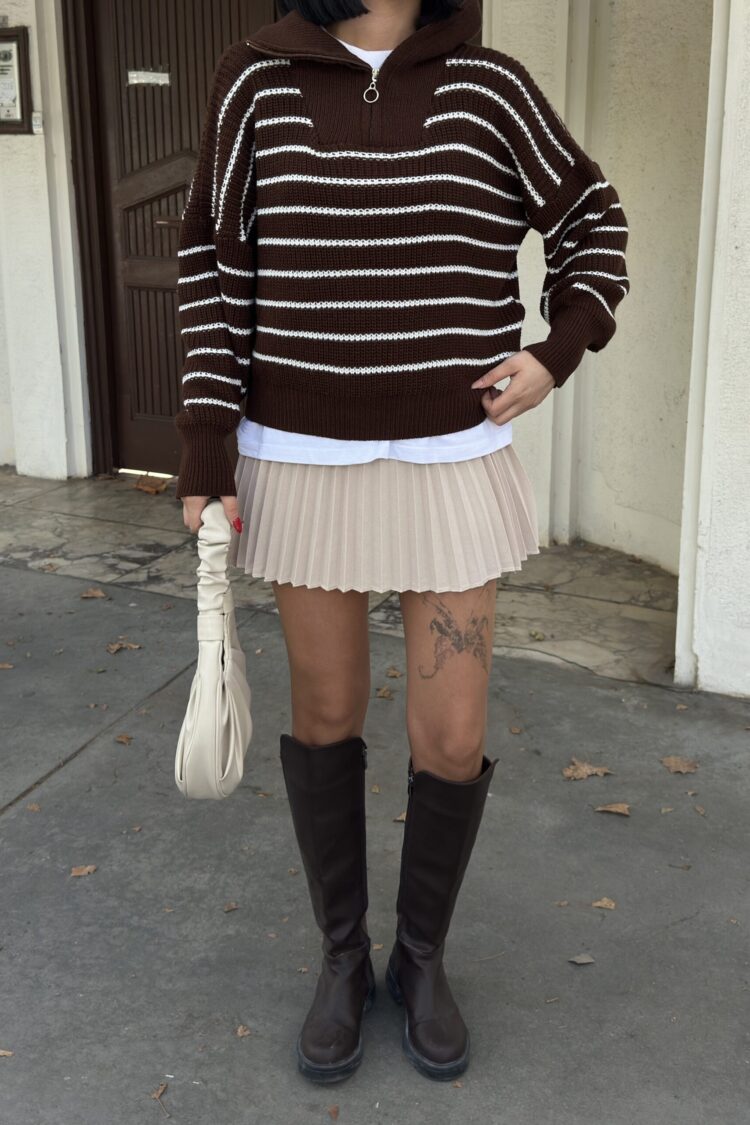 Striped Oversized Polo Neck Sweater