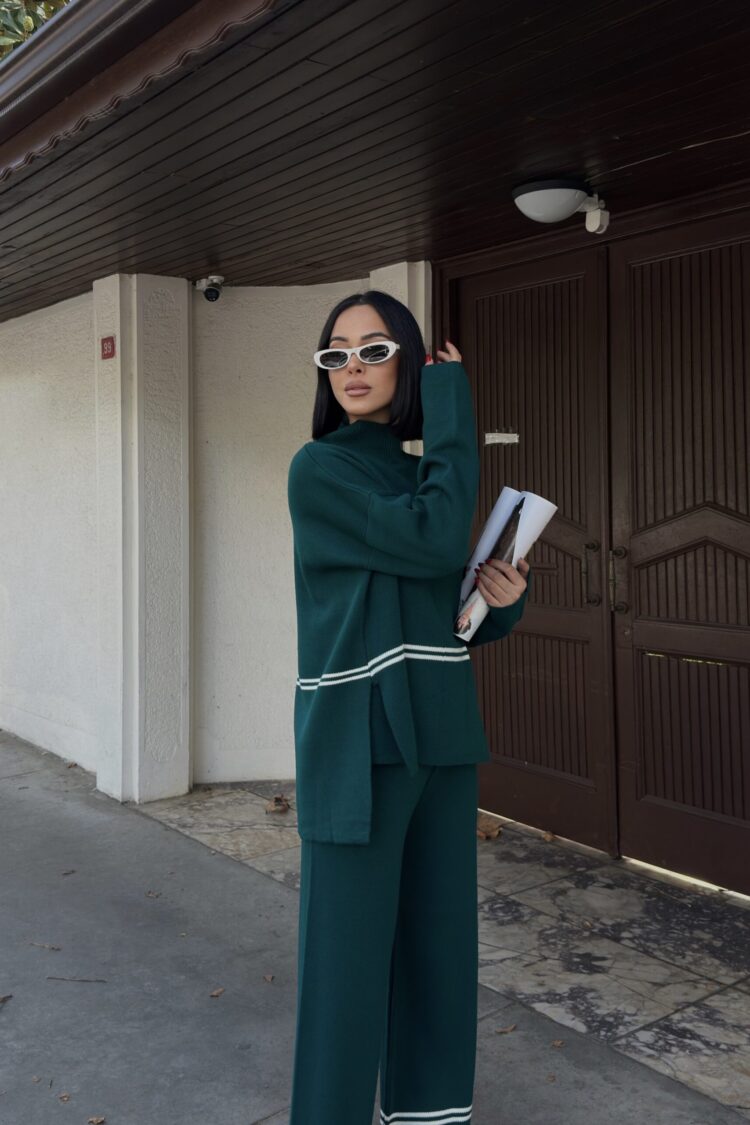 Green Casual Elegant Suit With Palazzo Pants