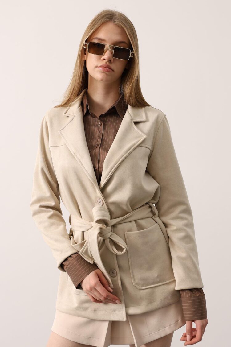 Beige Single-Breasted Blazer Jacket