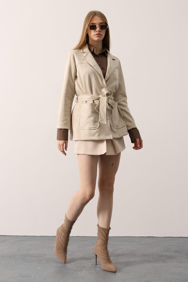 Beige Single-Breasted Blazer Jacket
