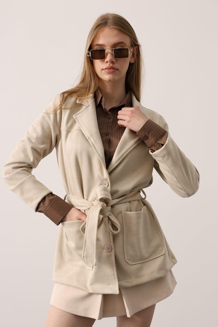 Beige Single-Breasted Blazer Jacket