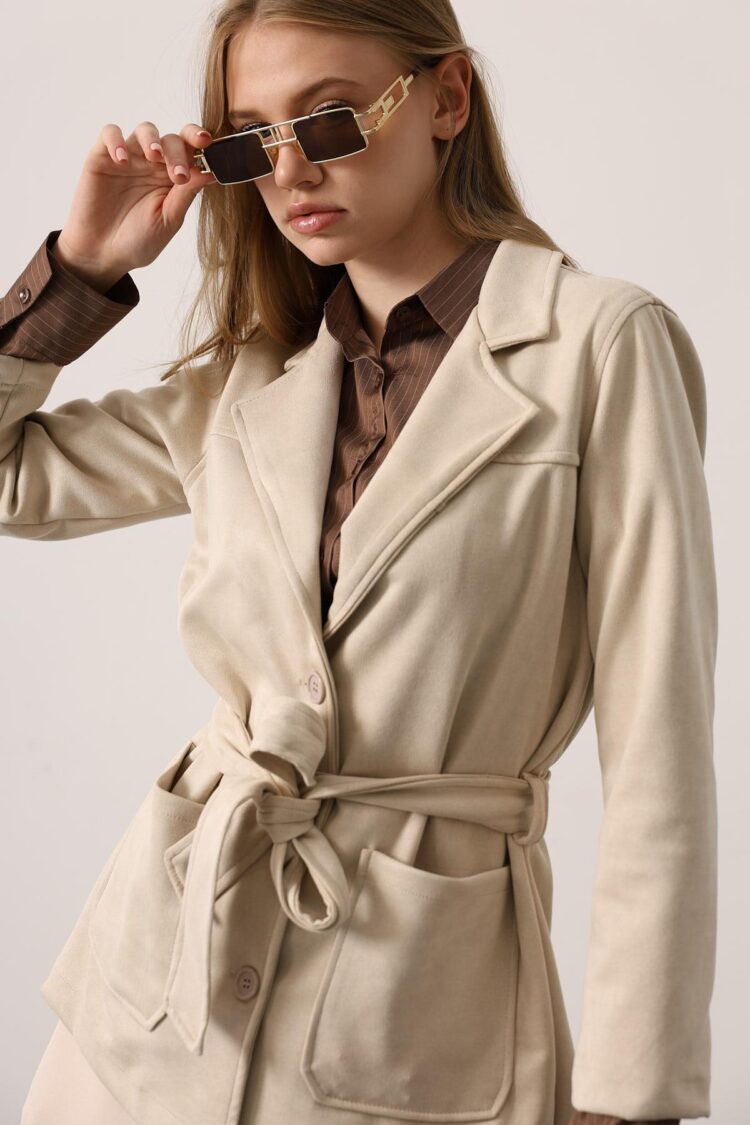 Beige Single-Breasted Blazer Jacket